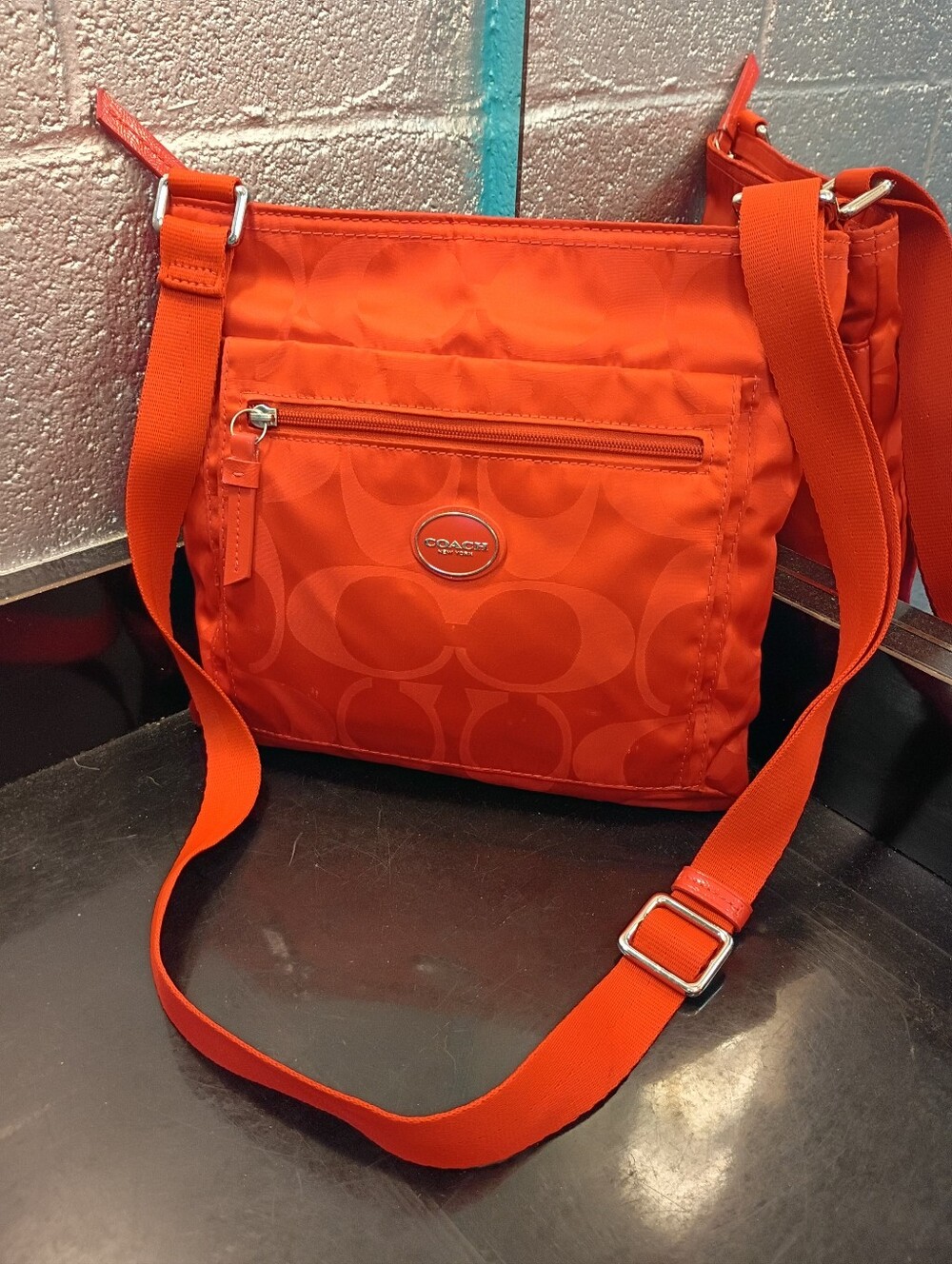 Coach Orange Signature Nylon Crossbody Bag